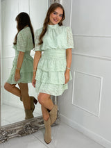 Short Sleeve Textured Frill Dress - Mint