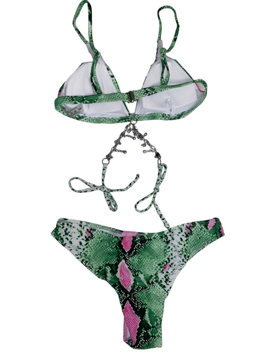 Silver Tastle Detail Bikini - Green Snake