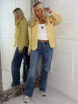 Two Piece Racer Vest Top & Shirt with Embroidered Heart Detail - Yellow Stripe