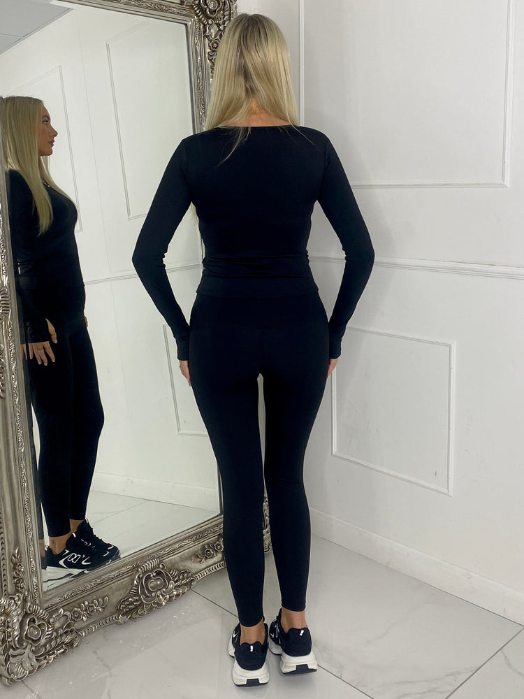 Long Sleeve Gym Top & Sculpt Leggings Set - Black