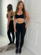 Seam Detail Bra & Leggings Set- Black