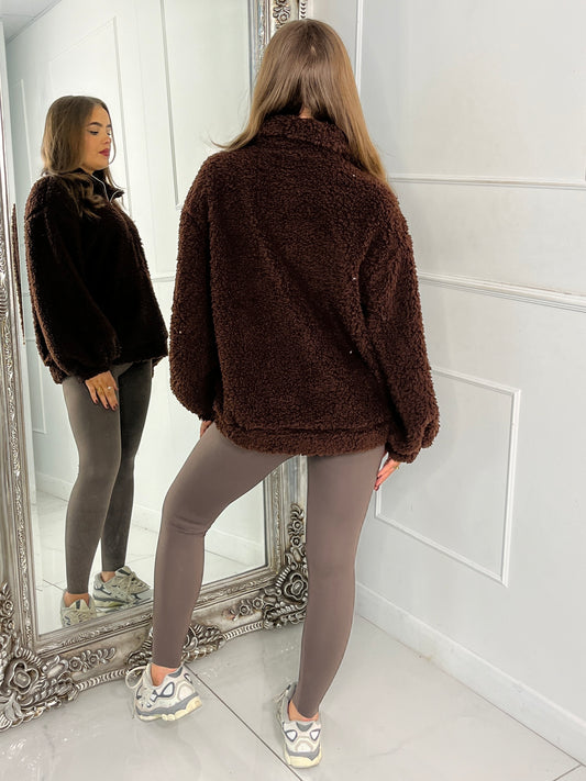 Plain Half Zip Fleece - Brown