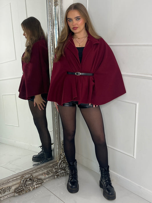 Belted Cape Jacket - Red