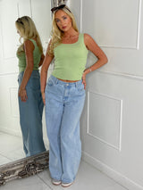 Square Neck Strap Detail Vest top - Sage Green