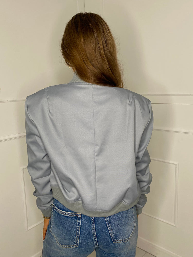 Cropped Pocket Detail Bomber Jacket - Grey