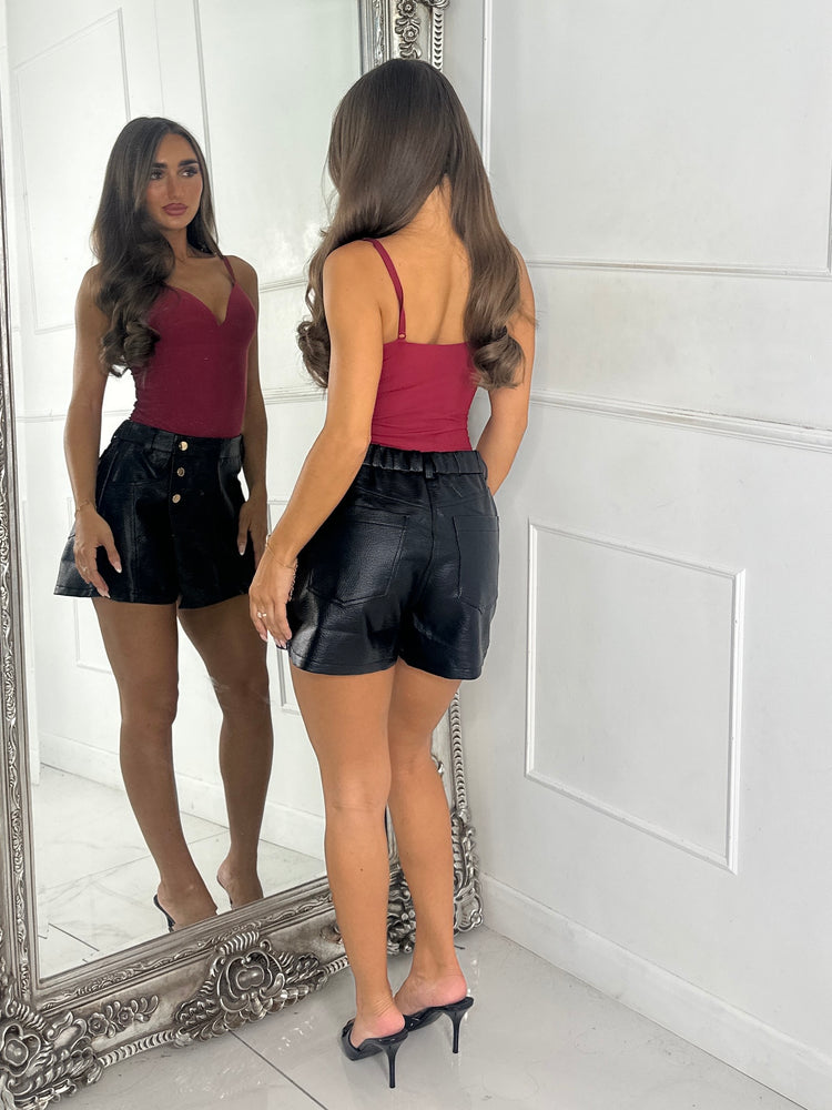 Alessia Faux Leather Skort - Black