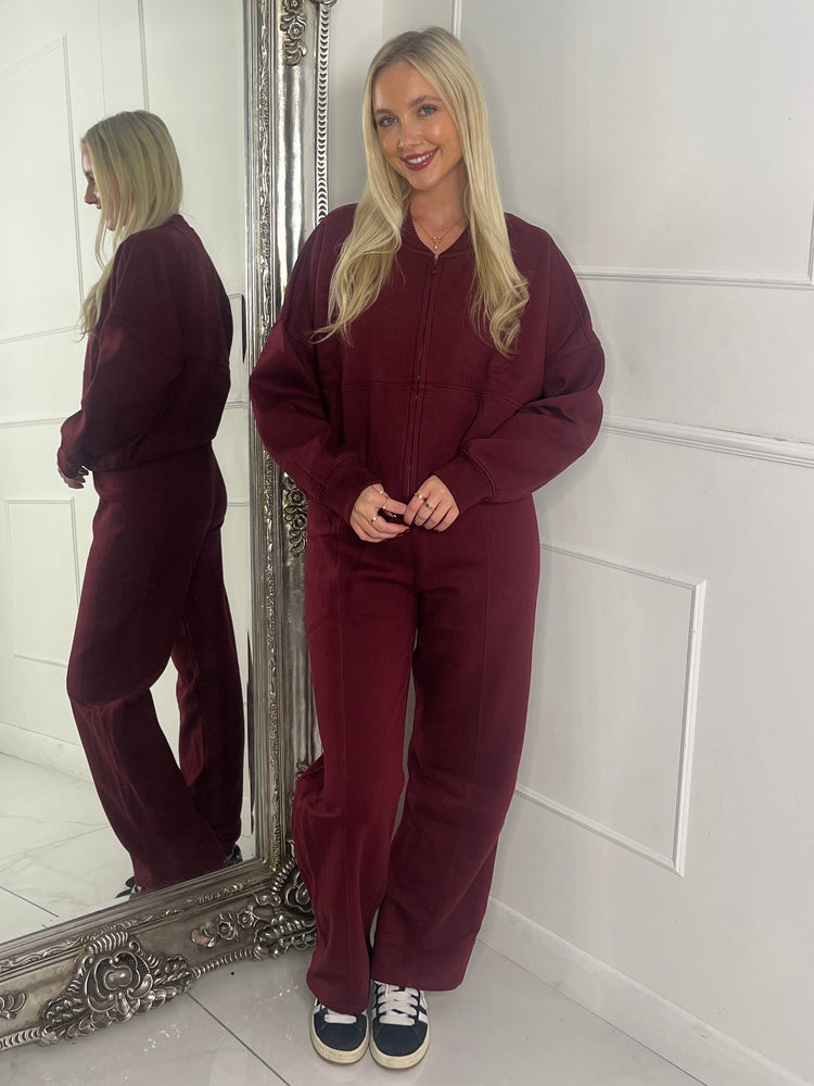 Bomber Jacket & Jogger Tracksuit - Wine