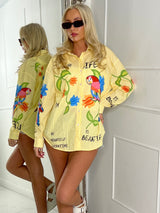 Parrot Printed Pinstripe Shirt - Yellow Stripe