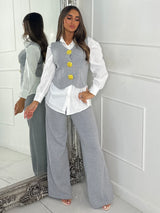 3 Piece Knitted Waistcoat & Shirt Set - Light Grey