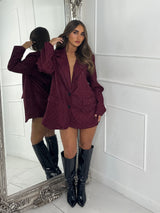 Lace Diamante Detail Oversized Blazer Dress - Wine
