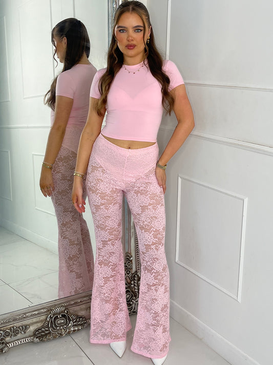 Built In Baby Pink Knicker Underlayer Lace Flares -  Baby Pink