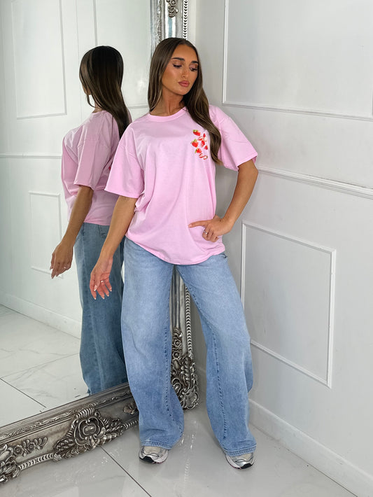 Sweet Goodness Strawberry Print Tee - Baby Pink