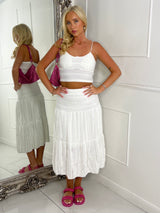Lace Crochet Strappy Top & Flowy maxi Skirt Co-Ord - White