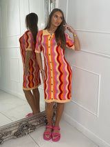 Multi Coloured Collar Detail Crochet Dress - Orange/Pink/Red