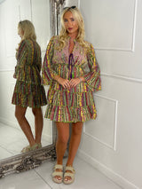Embellished Tassle Detail Long Sleeve Boho Dress - Purple Multi