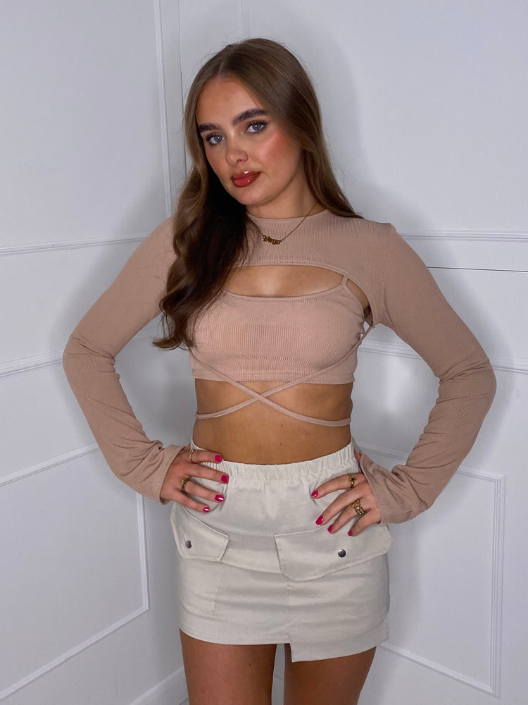 Two Piece Cut Out Crop Top - Beige