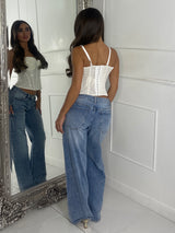 Structured Velvet Sequin Corset - White