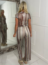ZigZag Gold Buckle Top & Wide Leg Pants Co-ord - Brown ZigZag
