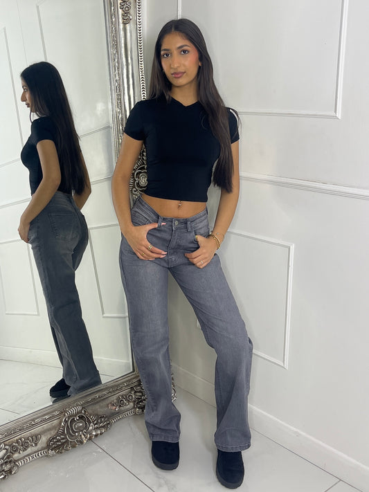 Wide Leg Jeans - Light Grey