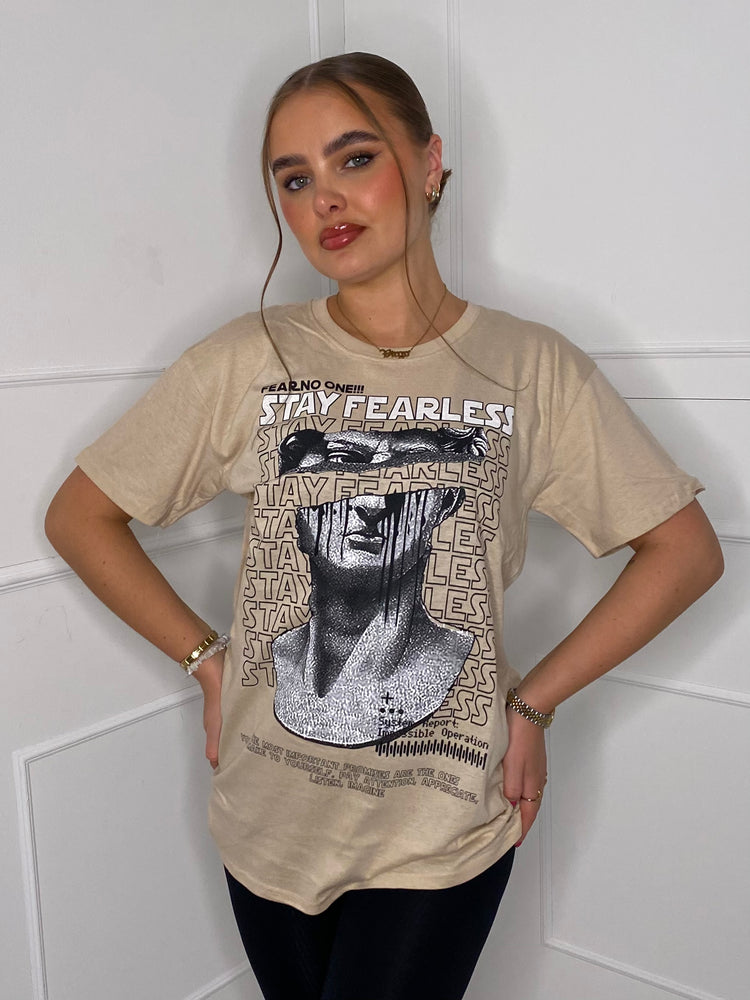 Fearless Statue Print T-Shirt - Beige