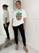 Leopard Print Strawberry Oversized T-Shirt - White