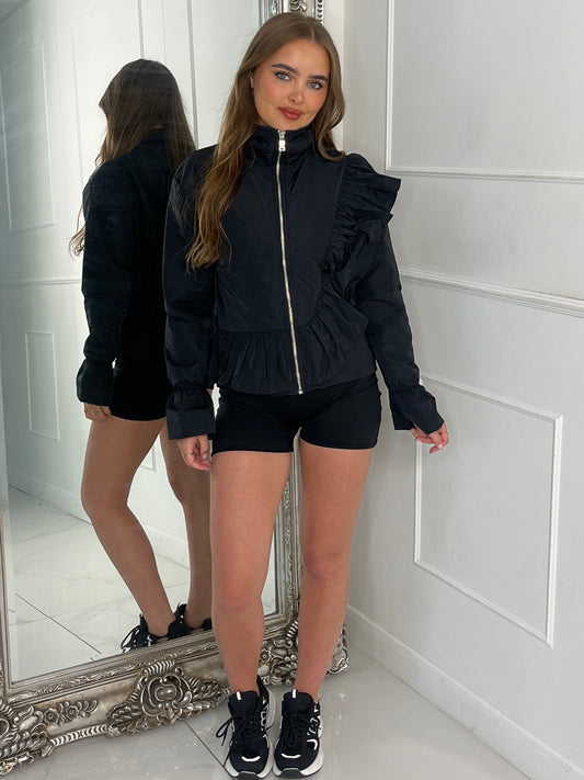 Frill Detail Windbreaker - Black