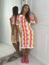 Multi Coloured Collar Detail Crochet Dress - White/Pink/Yellow