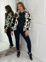 Smudge Print Zip Up Fleece Teddy Jacket - Black/White