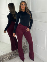 Super Stretch Skinny Flared Jeans - Wine