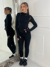 Long Sleeve Second Skin Panel Detail Yoga Top and Leggings Co-Ord - Black