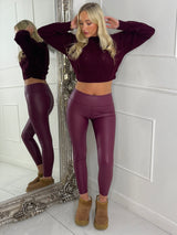 PU Leather Look Leggings - Wine