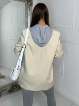 Oversized Blazer With Grey Attached Hood - Beige