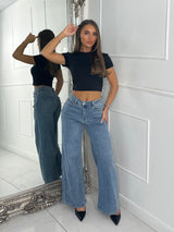 Wide Leg Jeans - Mid Wash Blue