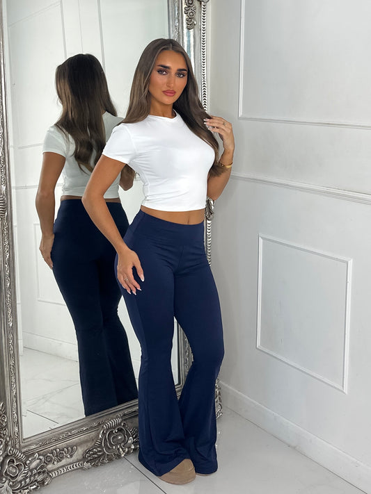 High Waisted Soft Touch Flares - Navy