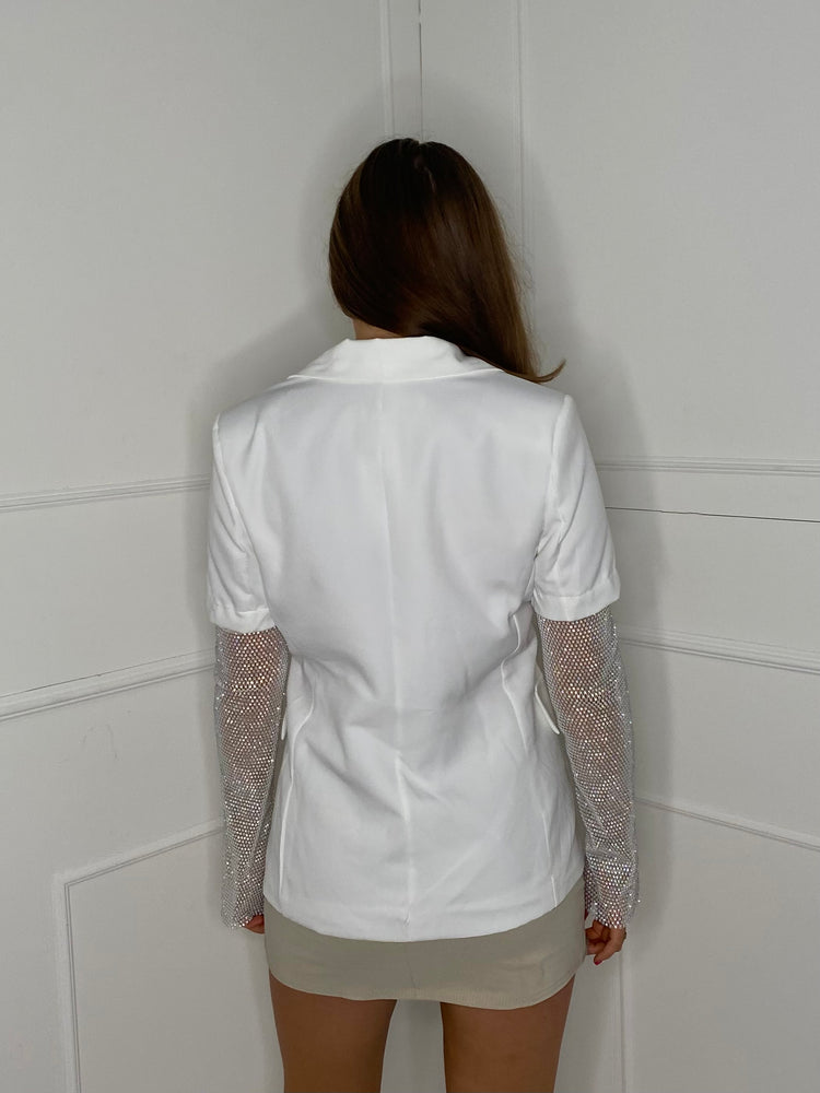 Diamanté Chainmail Sleeve Blazer - white