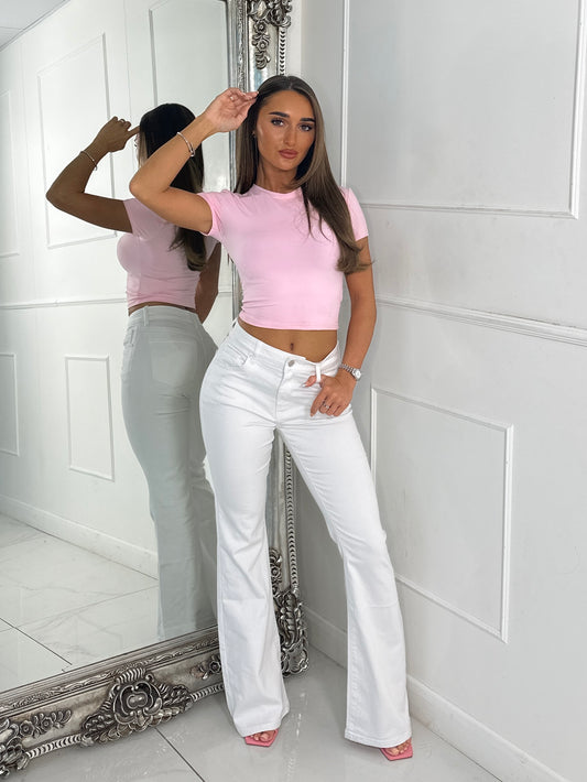 High Waisted Flared Jeans - White