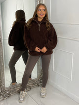 Plain Half Zip Fleece - Brown