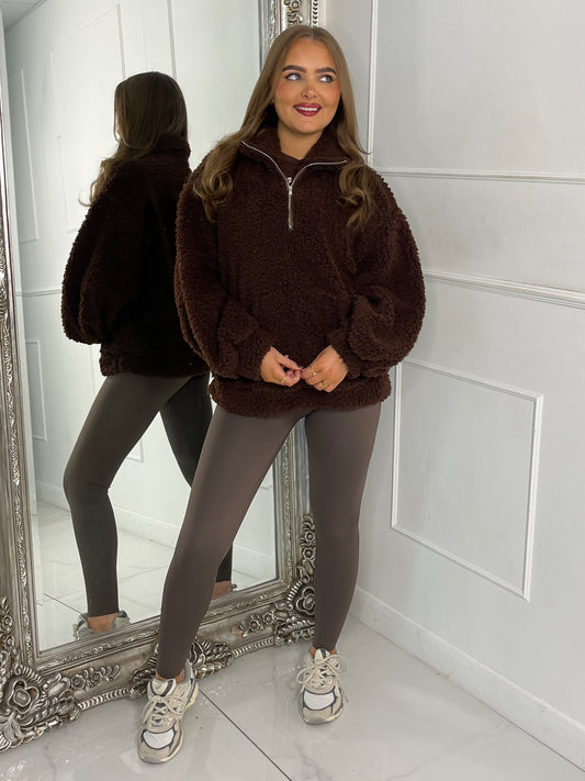 Plain Half Zip Fleece - Brown