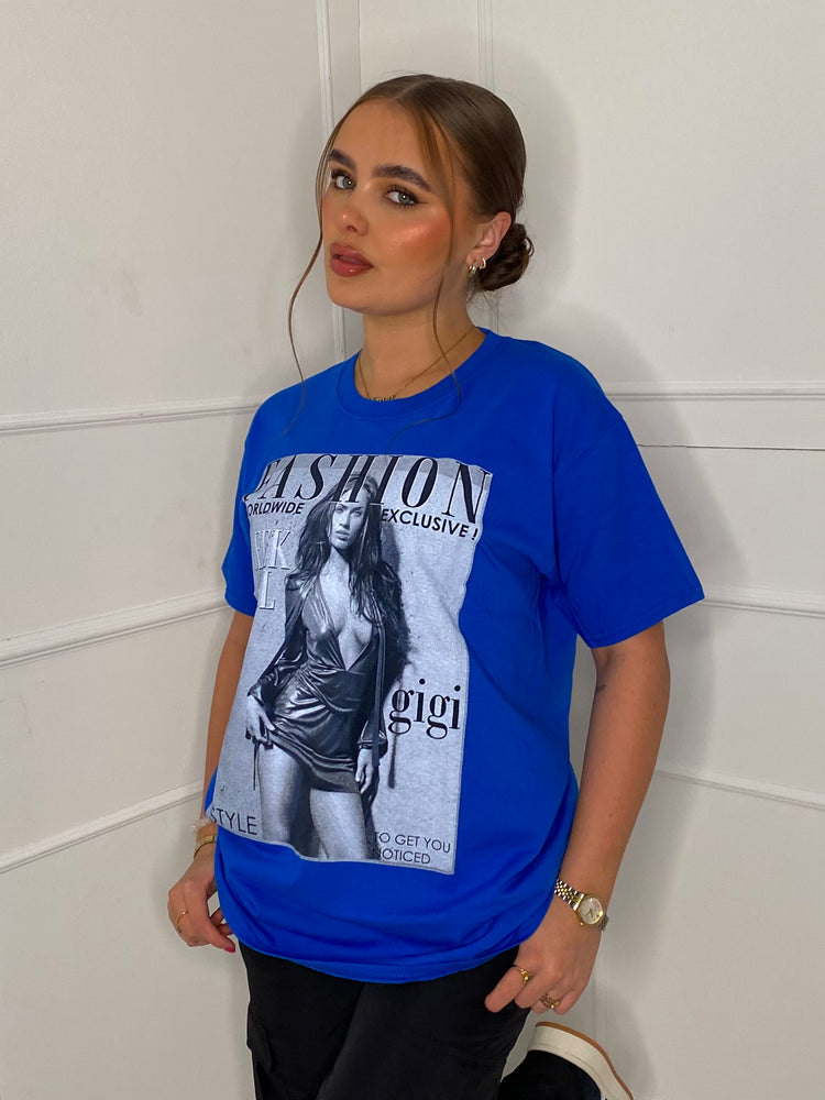 Fashion Print T-shirt- Royal Blue