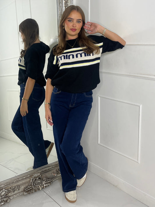Knitted Min Slogan Jumper - Black