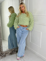 Soft Fluffy Loop Detail Cardigan - Sage Green