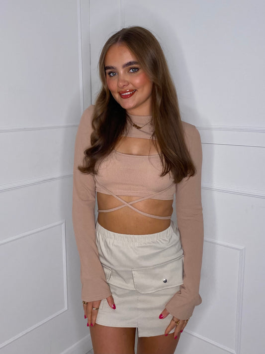 Two Piece Cut Out Crop Top - Beige