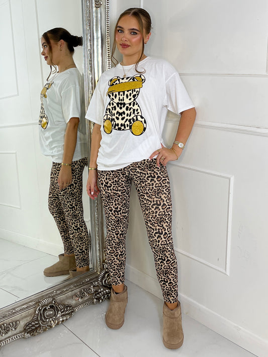 Leopard Print Teddy Oversized T-Shirt - White