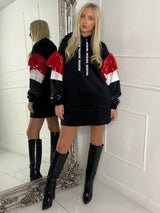 PVC Sleeve Longline Hoodie Dress- Black/Red