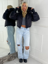 Puffer Coat With Detachable Hood - Black