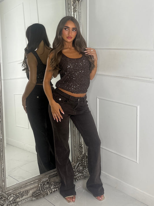 Glitter Knitted Vest Top - Brown