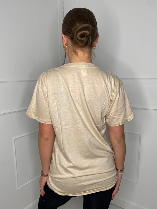 Fashion Print T-shirt- Beige