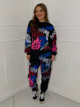 Graffiti Print Tracksuit - Black