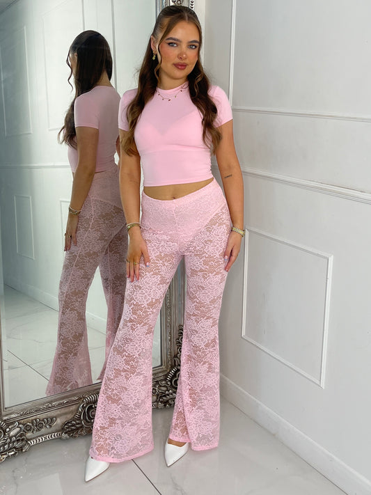 Built In Baby Pink Knicker Underlayer Lace Flares -  Baby Pink