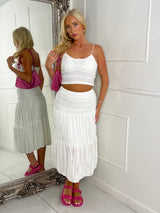 Lace Crochet Strappy Top & Flowy maxi Skirt Co-Ord - White